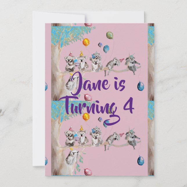 Tarjeta de invitación de cumpleaños para niñas art (Anverso)