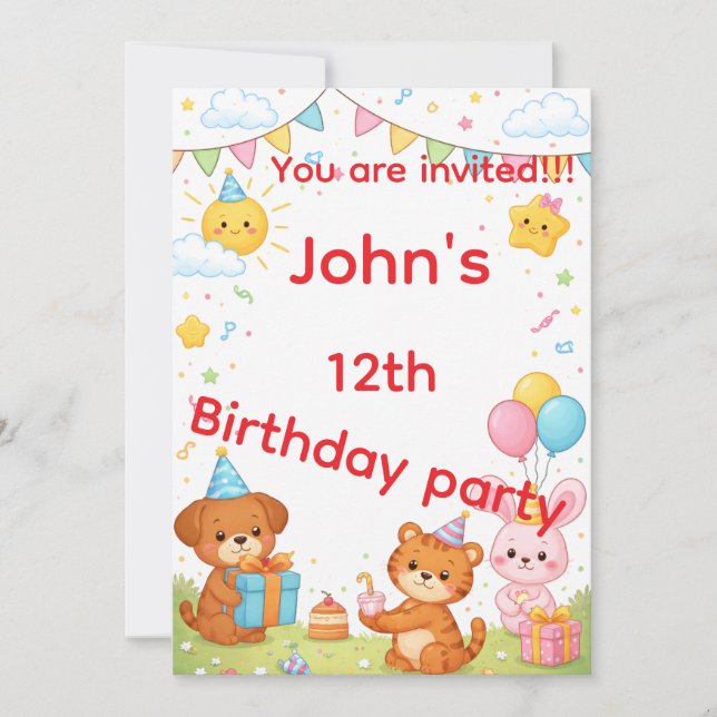 Tarjeta de invitación de cumpleaños para niños (Anverso)