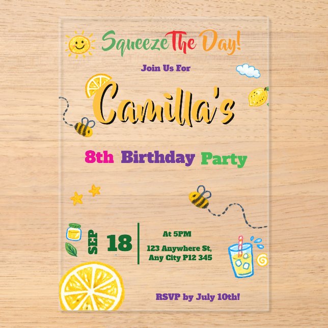 Tarjeta de invitación de cumpleaños para niños con (Anverso)