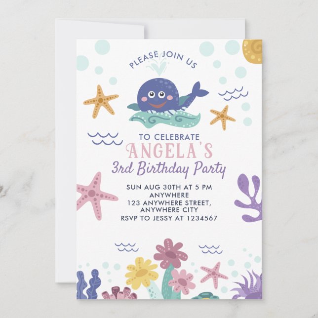 Tarjeta de invitación de cumpleaños para niños de  (Anverso)