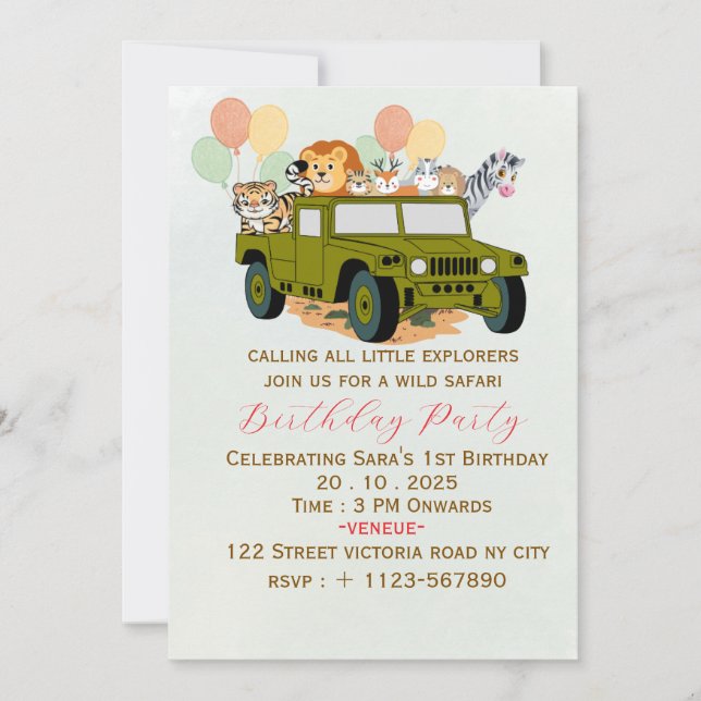 Tarjeta de invitación de cumpleaños para niños jug (Anverso)