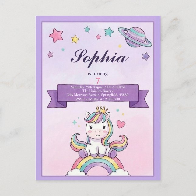 Tarjeta de Invitación de Cumpleaños para Niños Uni (Anverso)