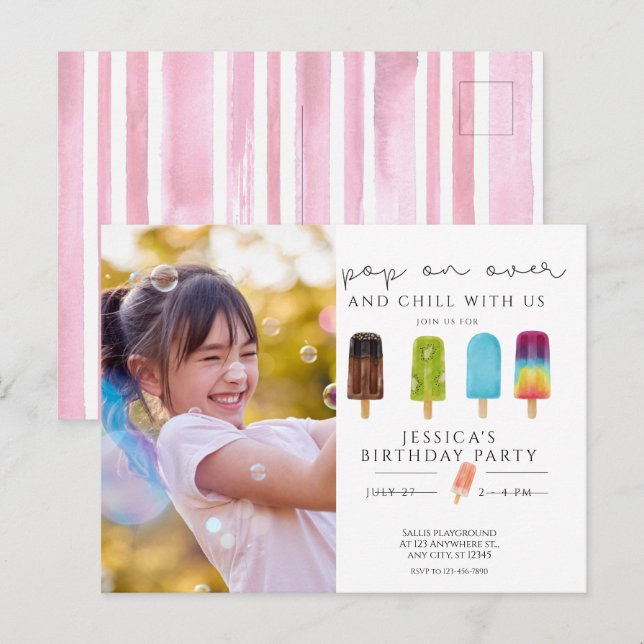 Tarjeta de invitación de cumpleaños para piscina c (Anverso / Reverso)