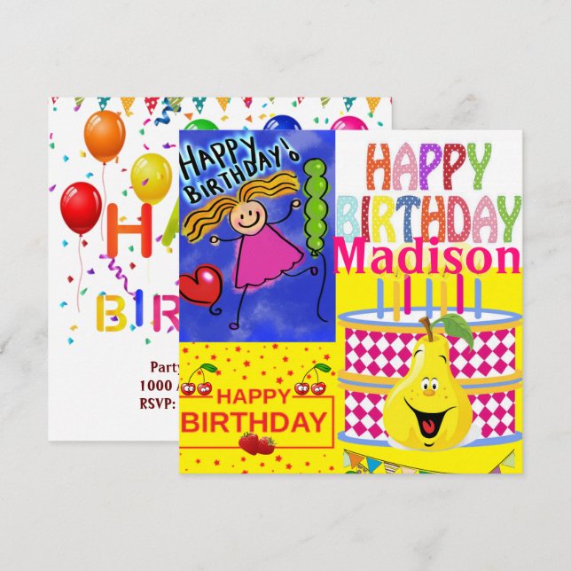 Tarjeta de Invitación de Cumpleaños Pastel Pera Fr (Anverso / Reverso)