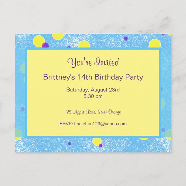 Tarjeta de Invitación de Cumpleaños Personalizada  (Anverso)