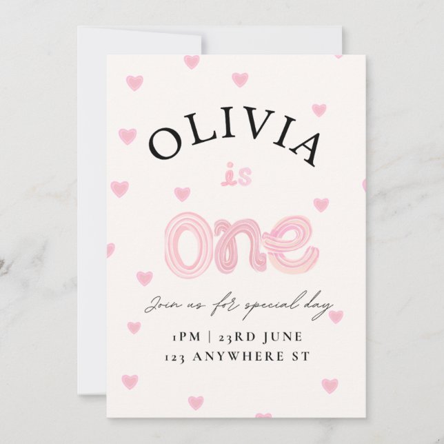 Tarjeta de Invitación de Cumpleaños Pink Hearts Fl (Anverso)