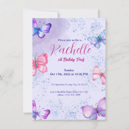 Tarjeta de invitación de cumpleaños Purple Cute Wa