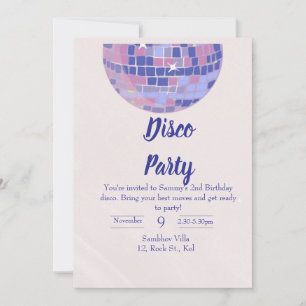 Tarjeta de invitación de cumpleaños Purple Disco B