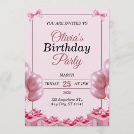 Tarjeta de Invitación de Cumpleaños rosa con estil