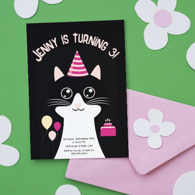 Tarjeta de invitación de cumpleaños rosa negro par (Subido por el creador)