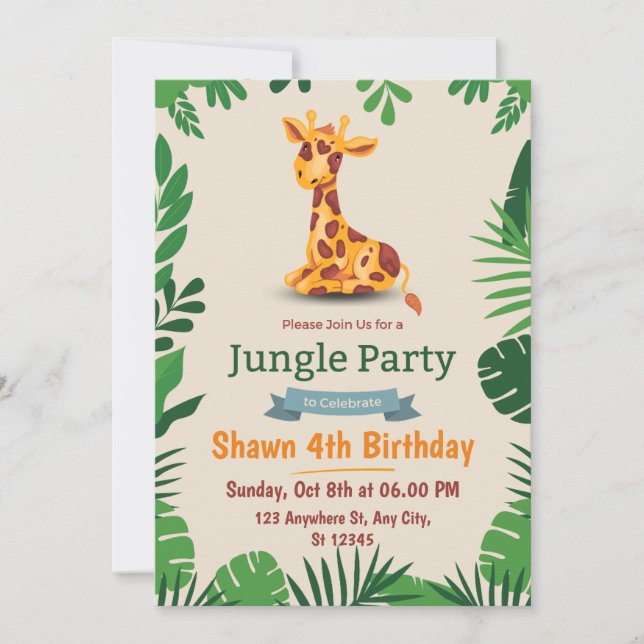 Tarjeta de Invitación de Cumpleaños Simple Verde M (Anverso)