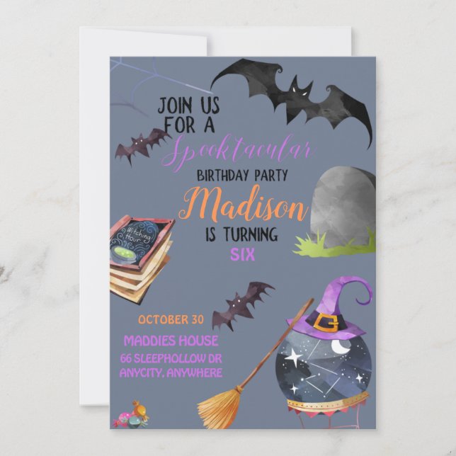 Tarjeta de invitación de cumpleaños Spooktacular (Anverso)