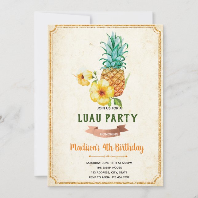 Tarjeta de invitación de cumpleaños tropical de pi (Anverso)