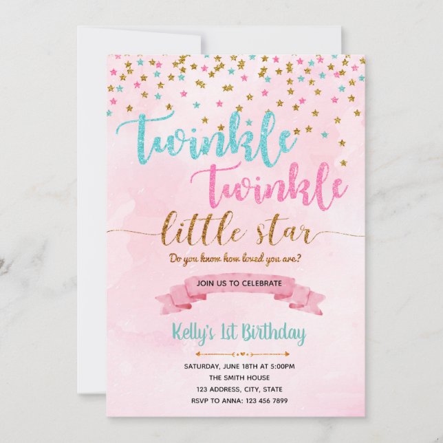 Tarjeta de invitación de cumpleaños Twinkle Twinkl (Anverso)