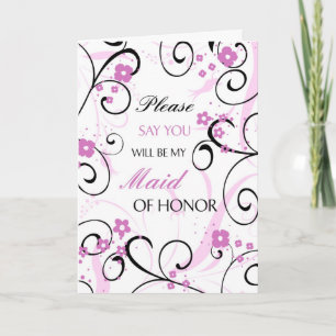 Tarjeta de invitación de dama de honor floral negr