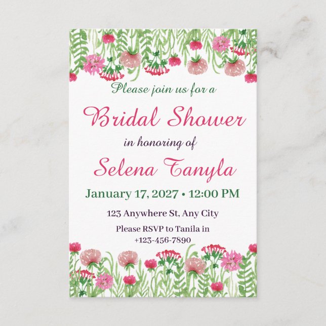 Tarjeta de invitación de desayuno nupcial con flor (Anverso)