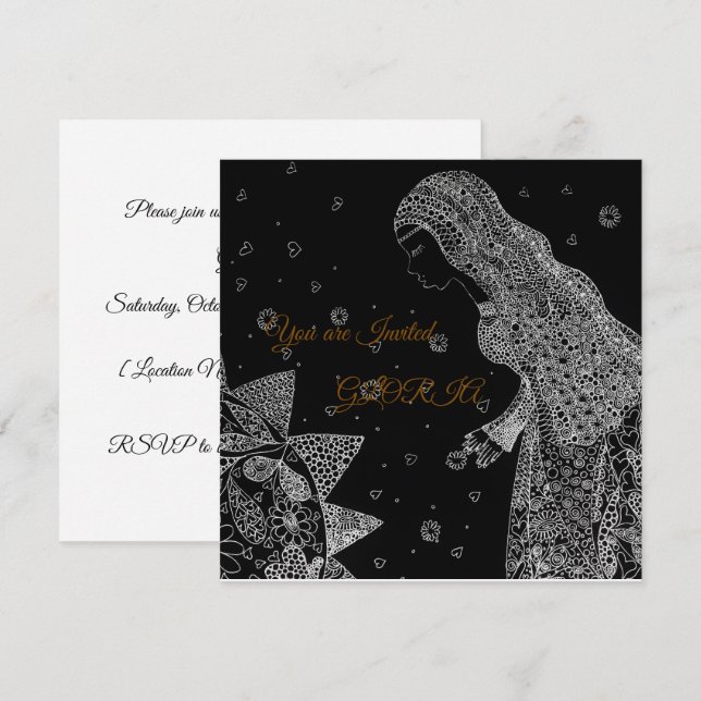 Tarjeta de Invitación de Despedida de Soltera con  (Anverso / Reverso)