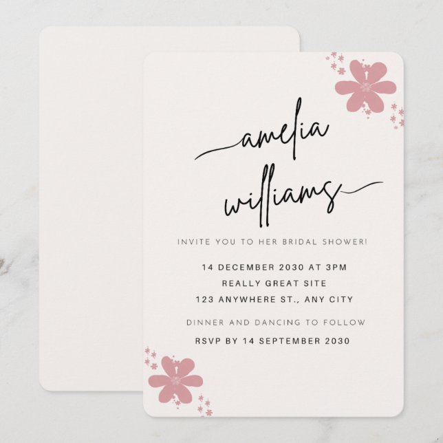 Tarjeta de Invitación de Despedida de Soltera con  (Anverso / Reverso)
