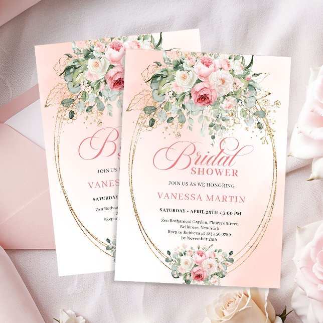 Tarjeta de Invitación de Despedida de Soltera en R (Sophisticated Blush Gold Bridal Shower Invitation)