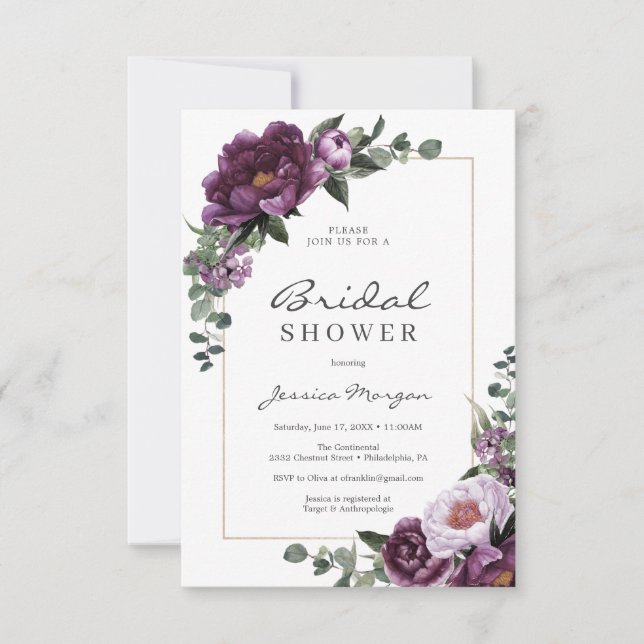 Tarjeta de invitación de Despedida de Soltera Plum (Anverso)