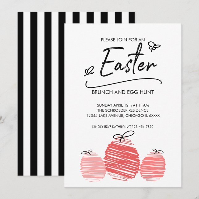 Tarjeta de invitación de Dodle de Brunch de Pascua (Anverso / Reverso)