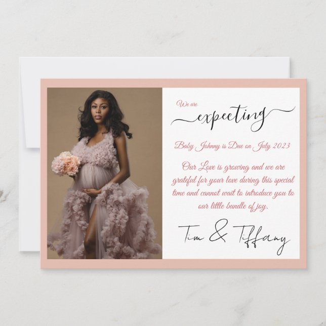 Tarjeta de Invitación de Embarazo con caligrafía d (Anverso)