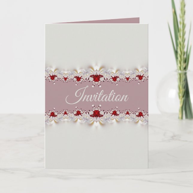 Tarjeta de invitación de encaje de fresa y crema (Anverso)