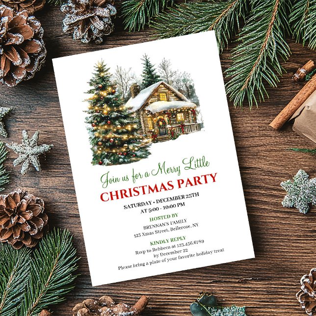 Tarjeta de Invitación de Escena Clásica de Navidad (Classic Red Green Christmas Scene Invitation Card)
