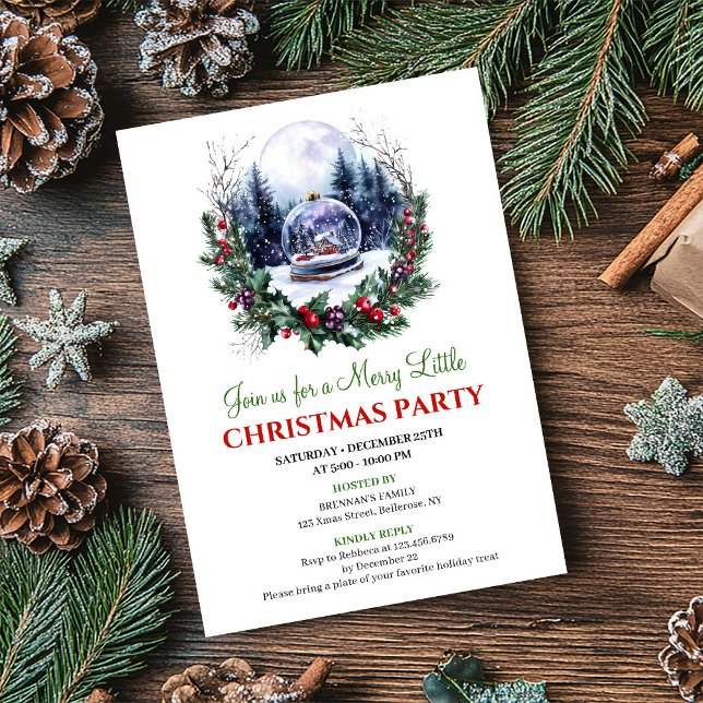 Tarjeta de Invitación de escena festiva navideña e (Charming Red Green Holiday Scene Invitation Card)