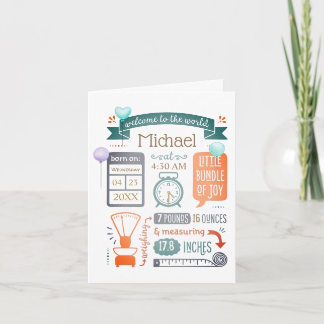 Tarjeta de Invitación de estadísticas de bebés dob (Anverso)