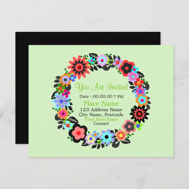Tarjeta de invitación de estilo corona floral "Pre (Anverso / Reverso)