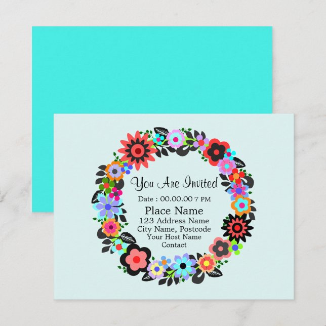 Tarjeta de invitación de estilo "Corona floral pre (Anverso / Reverso)