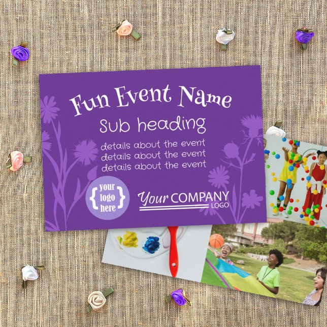 Tarjeta de Invitación de eventos Purple, Wild Flow (purple announcement flyer card, announce your event, purple cardstock, business logo, sports logo)