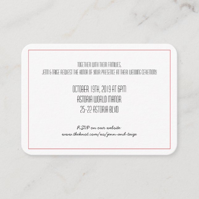 Tarjeta de invitación de fecha de guardado del Cor (Anverso)