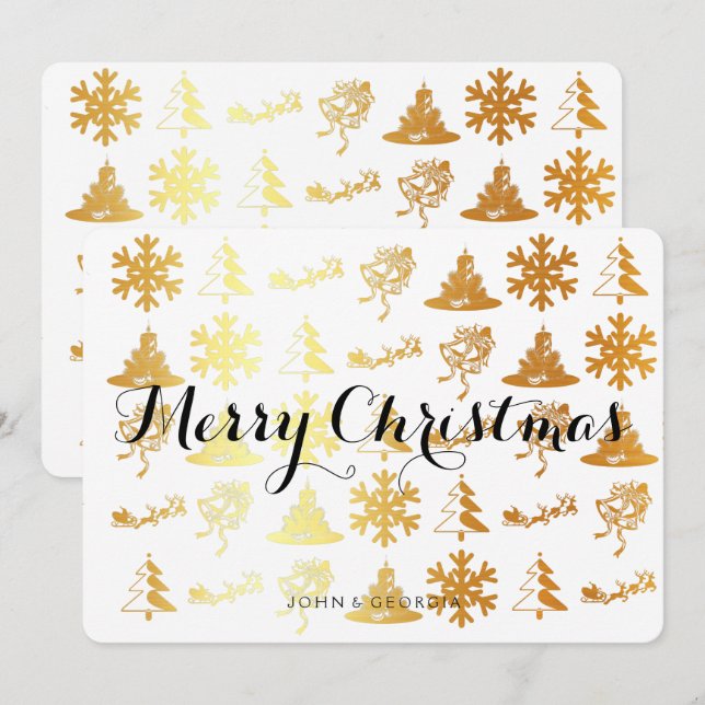 Tarjeta de invitación de Feliz Navidad en blanco y (Anverso / Reverso)