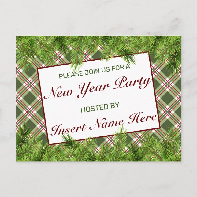 Tarjeta de invitación de fiesta de Año Nuevo a cua (Anverso)