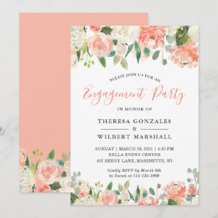 Tarjeta de invitación de fiesta de compromiso flor