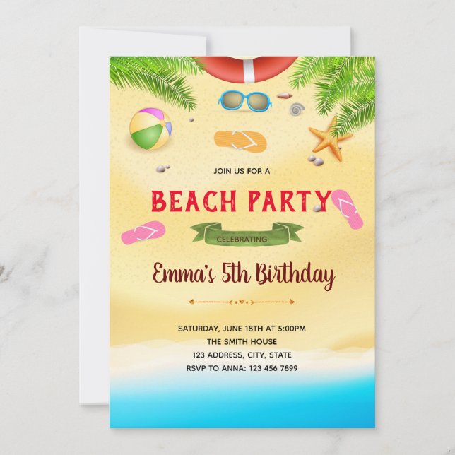 Tarjeta de invitación de fiesta de cumpleaños de p (Anverso)