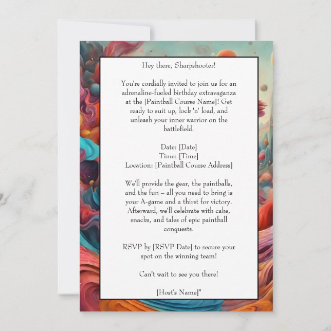 Tarjeta de invitación de fiesta de cumpleaños de P (Reverso)