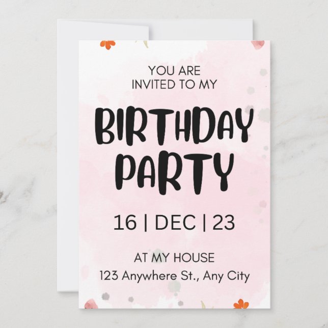 Tarjeta de invitación de fiesta de cumpleaños, gui (Anverso)