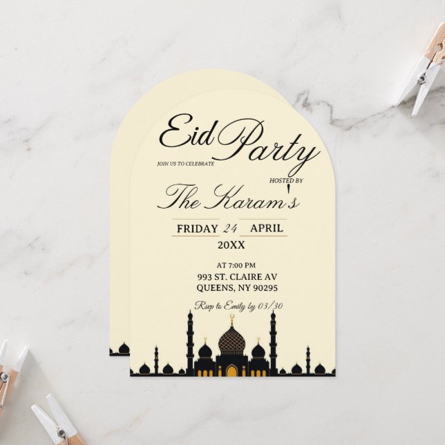 Tarjeta de invitación de fiesta de Eid elegante mi (Anverso/Reverso In Situ)