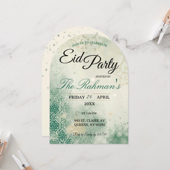 Tarjeta de invitación de fiesta de Eid elegante mi (Anverso/Reverso In Situ)