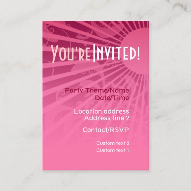 Tarjeta de invitación de fiesta de GirlyRays (Anverso)