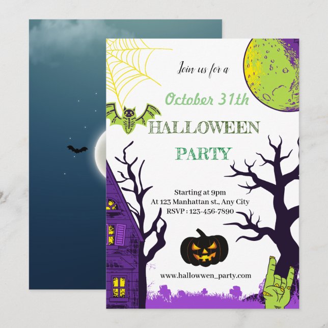 Tarjeta de invitación de fiesta de Halloween (Anverso / Reverso)