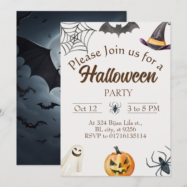 Tarjeta de invitación de fiesta de Halloween (Anverso / Reverso)