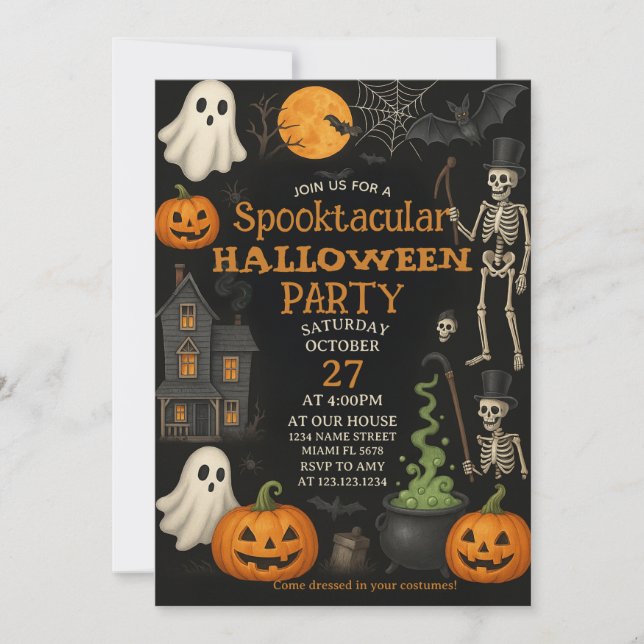 Tarjeta de invitación de fiesta de Halloween Spook (Anverso)