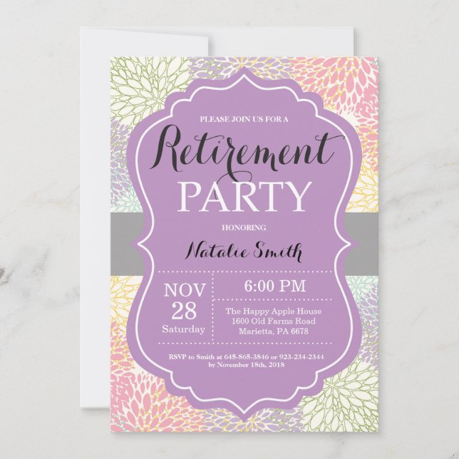 Tarjeta de invitación de fiesta de jubilación flor (Anverso)