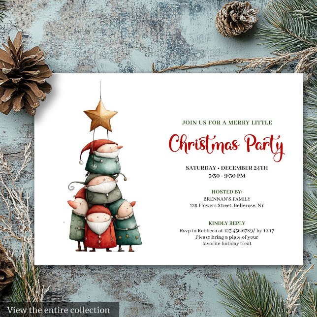 Tarjeta de invitación de fiesta de Navidad con acu (Quirky watercolor Christmas party invitation card

)
