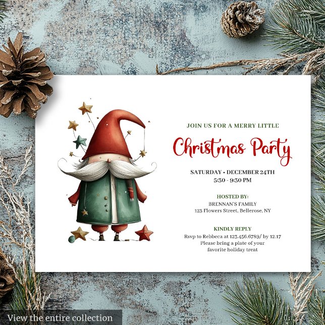 Tarjeta de invitación de fiesta de Navidad roja y  (Quirky red green Christmas party invitation card

)