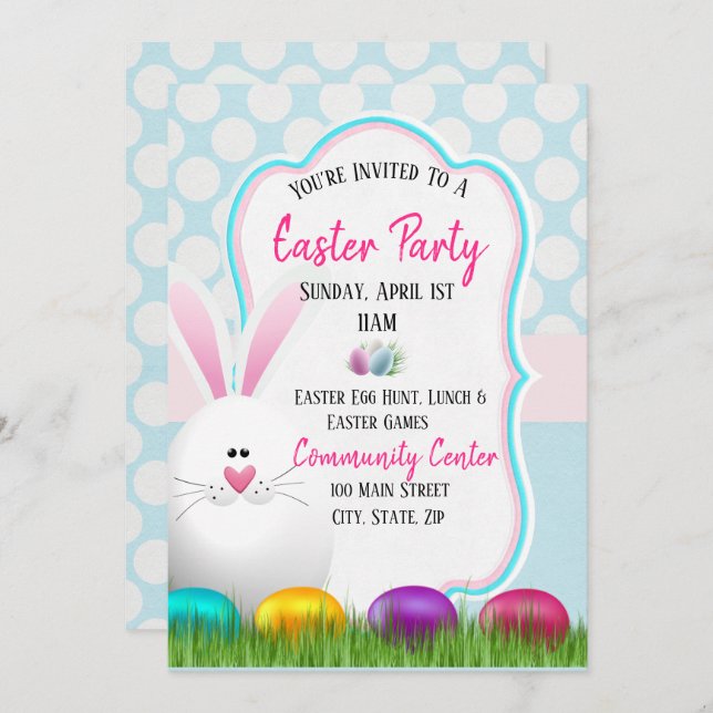 Tarjeta de invitación de fiesta de Pascua (Anverso / Reverso)